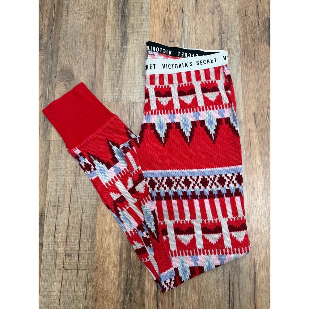 Victoria's Secret Fair Isle Thermal Pajama Leggings Red XS Holiday Lounge - Picture 2 of 8